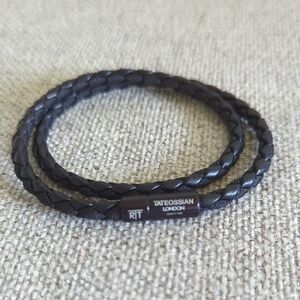 Tateossian Black Braided Double-Wrap Leather Bracelet